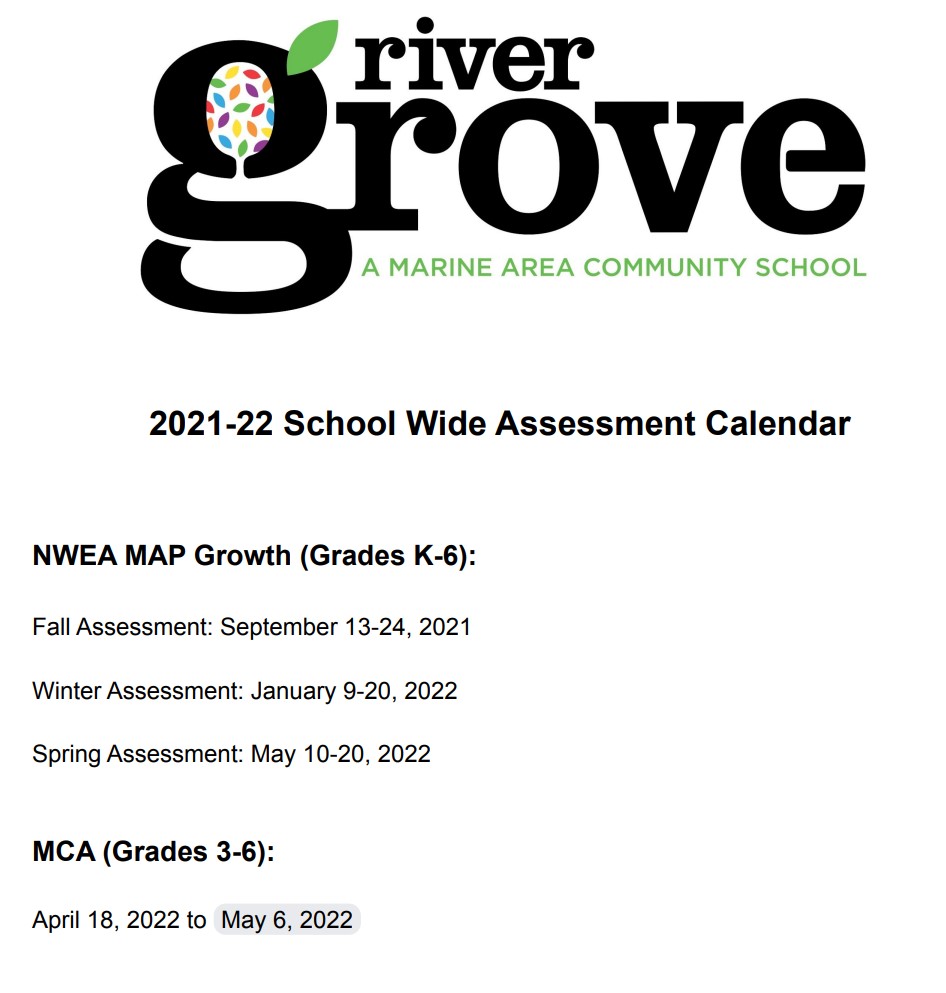 School Wide Assessment Calendar